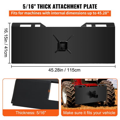 1/4\" Thick Plate 3/8\" Top Bar Thic Quick Tach Attachment Mount Plate Skid Steer Bobcat