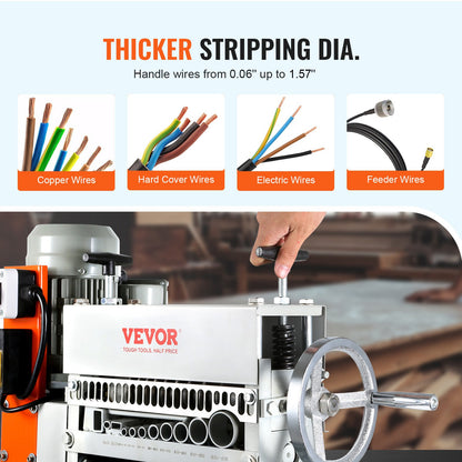 Automatic Wire Stripping Machine, 1.5 mm-40 mm Electric Motorized Cable Stripper, 370W, 26.8 m/min Wire Peeler with An Extra Manual Crank, 11 Channels for Scrap Copper Recycling