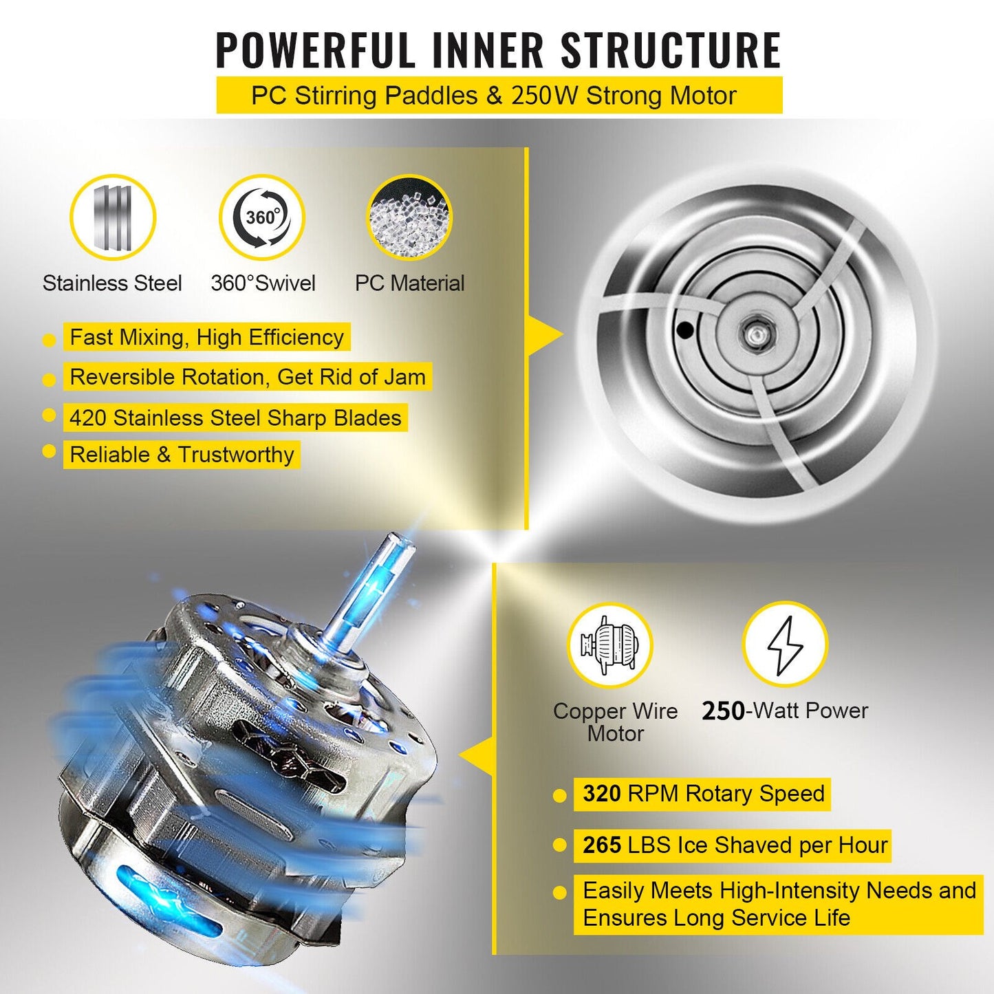 Schneekegelmaschine 265 lbs (120 kg) Gewerblicher Eiscrusher 220 V 50 Hz Eiscrusher-Maschine Schneeflocken Edelstahl Lebensmittelqualität für Küche Hausbars