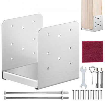 152.4x152.4 Post Base, 1Pcs Stainless Steel Adjustable Post Anchor Bracket(Internal 150 x 139.7), Adjustable Post Base for Pavilion Deck Porch Handrail Railing Support Decorative Anchor Plate