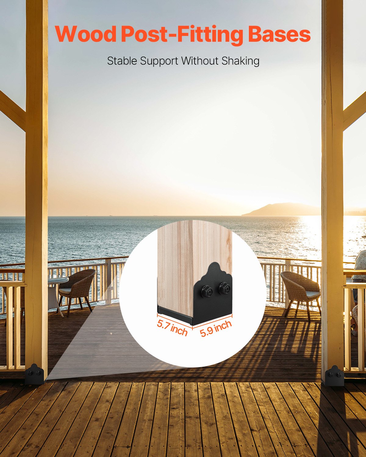 6x6 Post Base 2 Pcs, Inner Size 5.9x5.55 inch / 150x141 mm Post Brackets, Heavy Duty Carbon Steel Decking Posts, Wood Posts Brackets for Pavilion Deck Railing Support Deck Base Plate, Black