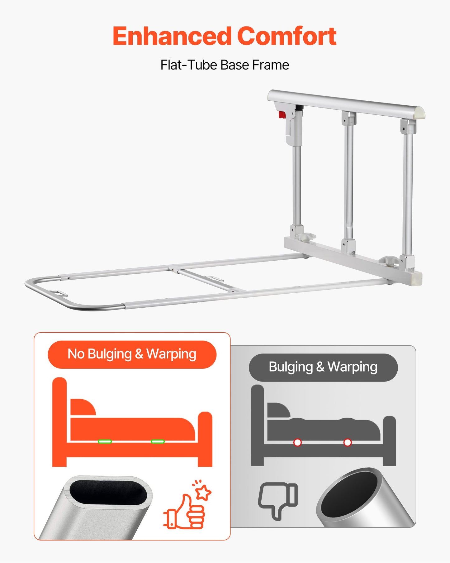 Klappbares Bettgitter für Senioren, 70 cm hohes Bettgitter mit Befestigungsgurt, höhenverstellbarer Bettstock aus Metall, robustes Metall-Bettgitter für Senioren, Handschutz passend für Kingsize-, Queensize-, Doppel- und Einzelbetten