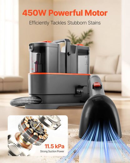Teppichreinigungsgerät, 1,5-Liter-Frischwassertank &amp; 0,8-Liter-Schmutzwassertank, tragbarer Polsterreiniger, 11,5 kPa Hand-Möbelreinigungsgerät, Flecken- und Tiefenreiniger für Teppiche, Sofas und Autos