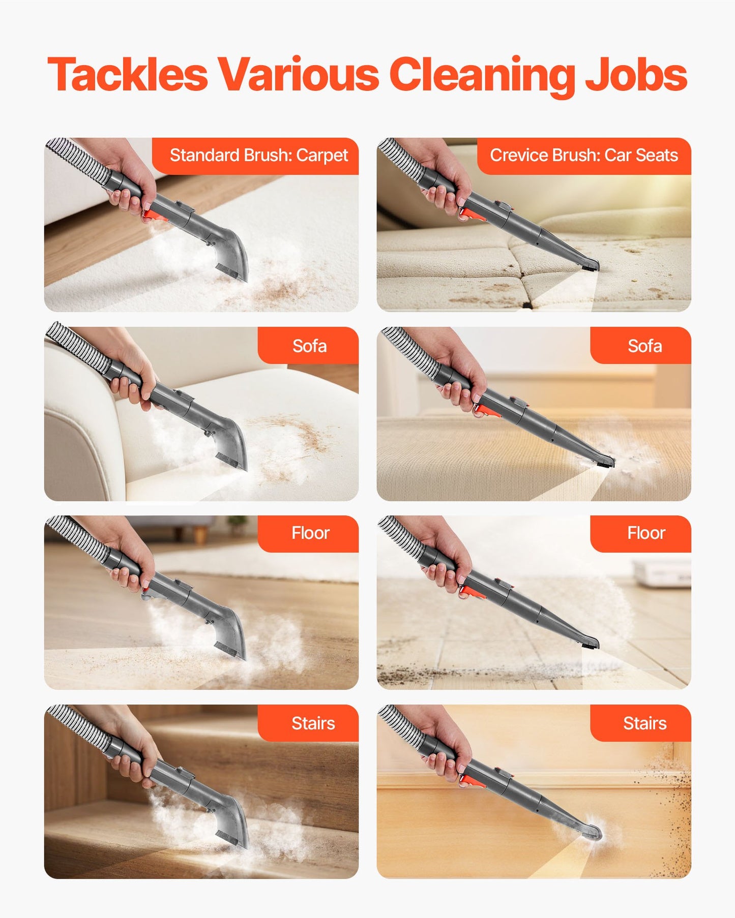 Teppichreinigungsgerät, 1,5-Liter-Frischwassertank &amp; 0,8-Liter-Schmutzwassertank, tragbarer Polsterreiniger, 11,5 kPa Hand-Möbelreinigungsgerät, Flecken- und Tiefenreiniger für Teppiche, Sofas und Autos