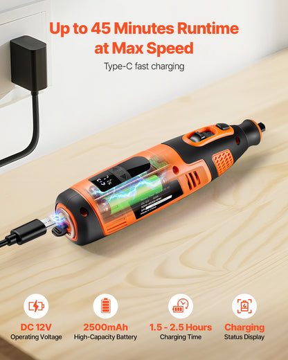 119-Piece Cordless Rotary Tool Kit, DC12V Portable Mini Power Rotary Tool, 28-Level Speed 5000-32000 RPM Multi-Purpose DIY Tools for Engraving, Sanding, Polishing, Carving, Cutting, DIY Crafts