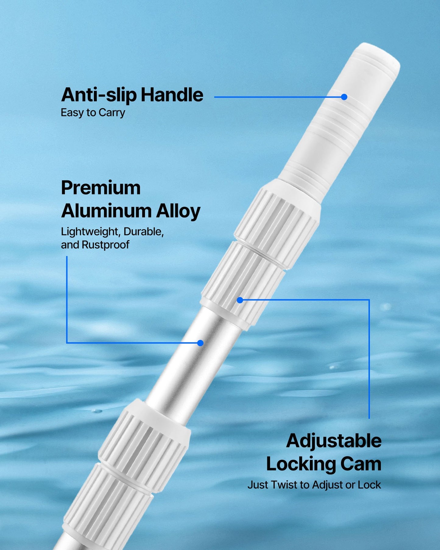 Poolstange, 1 bis 3,65 mm Teleskopstange zur Poolreinigung, professionelle verstellbare Teleskopstange mit Verlängerungsstange, robuster Reinigungsstab für Skimmer, Kescher, Bürste und Saugkopf
