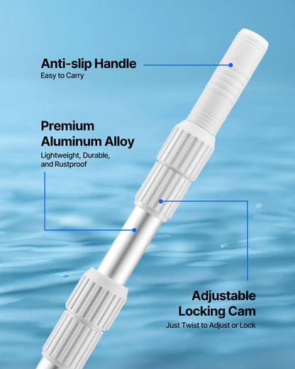 Poolstange, 1 bis 3,65 mm Teleskopstange zur Poolreinigung, professionelle verstellbare Teleskopstange mit Verlängerungsstange, robuster Reinigungsstab für Skimmer, Kescher, Bürste und Saugkopf