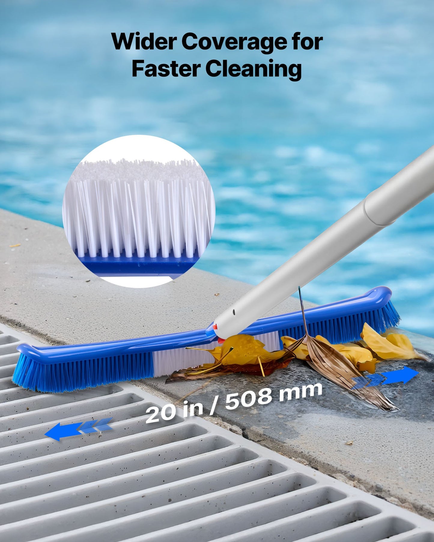 Schwimmbadreinigungsset, inklusive 2 abnehmbarer Bürstenköpfe (508 mm / 139,7 mm) und 2 Poolskimmernetzen, 4-in-1-Reinigungsset für eingelassene/aufstellbare Pools, für Laub, feines Netz, ohne Stangen