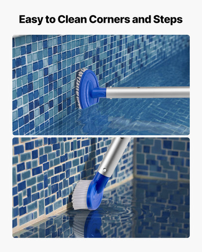 Schwimmbadreinigungsset, inklusive 2 abnehmbarer Bürstenköpfe (508 mm / 139,7 mm) und 2 Poolskimmernetzen, 4-in-1-Reinigungsset für eingelassene/aufstellbare Pools, für Laub, feines Netz, ohne Stangen