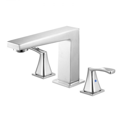 Roman Tub Faucet, 3 Hole Waterfall Bathtub Faucet, Bath Tubs Faucets Set with 2 Handles, Roman Tub Faucets Deck Mount for Pet Washing, Baby Care, Adult Bathing, Silver, Right-Angle Spout Design