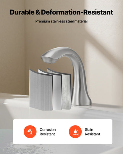 Römische Badewannenarmatur, 3-Loch-Wasserfallarmatur, Schwanenhals-Badewannenarmatur-Set mit 2 Griffen, Aufsatz-Badewannenarmatur-Set für Babypflege und Erwachsene, gebürsteter Edelstahl, hoher Auslauf