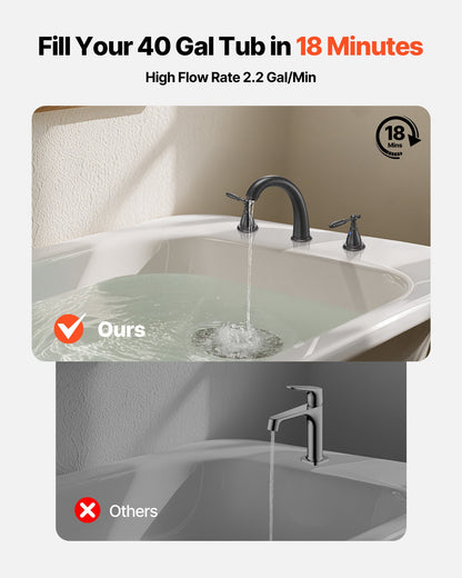 Römische Badewannenarmatur, Schwanenhals-Badewannenarmatur-Set mit 2 Griffen, römische Badewannenarmatur zur Deckmontage für Babypflege und Baden von Erwachsenen, 3-Loch-Wasserfall-Badewannenarmatur, Bronze, Hochbogen-Auslauf