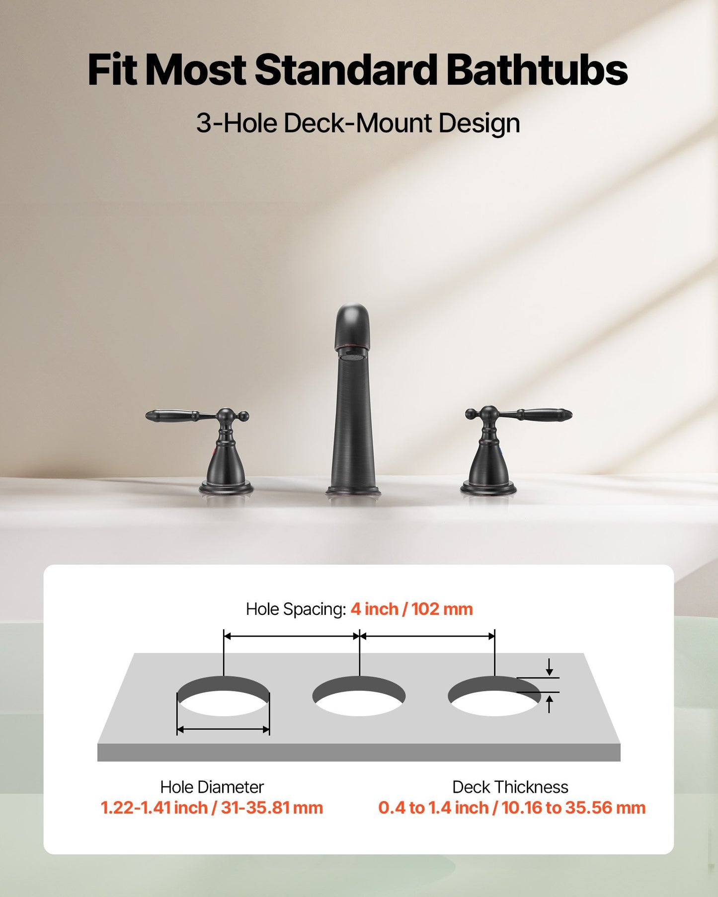 Römische Badewannenarmatur, Schwanenhals-Badewannenarmatur-Set mit 2 Griffen, römische Badewannenarmatur zur Deckmontage für Babypflege und Baden von Erwachsenen, 3-Loch-Wasserfall-Badewannenarmatur, Bronze, Hochbogen-Auslauf