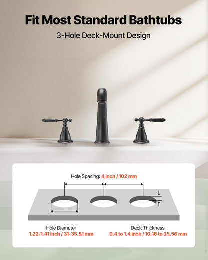 Römische Badewannenarmatur, Schwanenhals-Badewannenarmatur-Set mit 2 Griffen, römische Badewannenarmatur zur Deckmontage für Babypflege und Baden von Erwachsenen, 3-Loch-Wasserfall-Badewannenarmatur, Bronze, Hochbogen-Auslauf