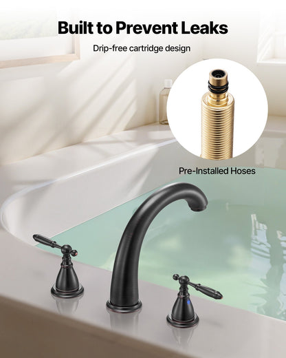 Römische Badewannenarmatur, Schwanenhals-Badewannenarmatur-Set mit 2 Griffen, römische Badewannenarmatur zur Deckmontage für Babypflege und Baden von Erwachsenen, 3-Loch-Wasserfall-Badewannenarmatur, Bronze, Hochbogen-Auslauf