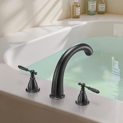 Römische Badewannenarmatur, Schwanenhals-Badewannenarmatur-Set mit 2 Griffen, römische Badewannenarmatur zur Deckmontage für Babypflege und Baden von Erwachsenen, 3-Loch-Wasserfall-Badewannenarmatur, Bronze, Hochbogen-Auslauf