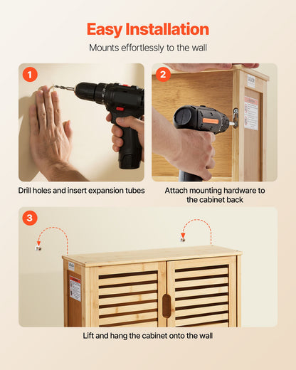 Badezimmer-Wandschrank mit 2 Türen und verstellbarem Einlegeboden in 3 Höhenstufen, Wandmontierter Medizinschrank über der Toilette, Hängeorganizer mit Regalen für Waschküche, Küche und WC