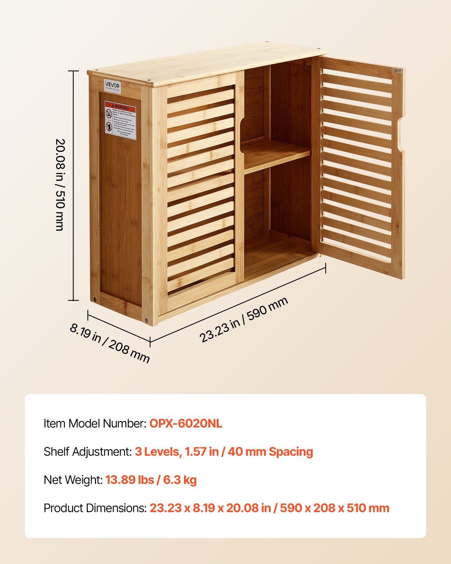 Badezimmer-Wandschrank mit 2 Türen und verstellbarem Einlegeboden in 3 Höhenstufen, Wandmontierter Medizinschrank über der Toilette, Hängeorganizer mit Regalen für Waschküche, Küche und WC