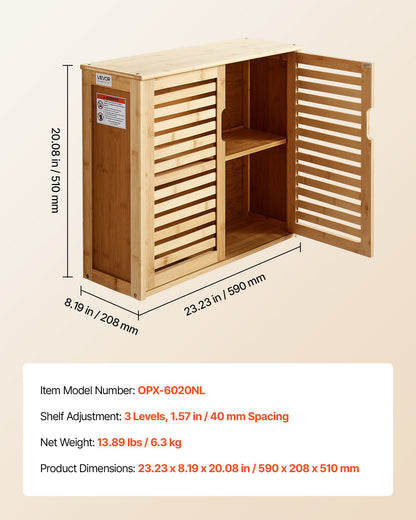 Badezimmer-Wandschrank mit 2 Türen und verstellbarem Einlegeboden in 3 Höhenstufen, Wandmontierter Medizinschrank über der Toilette, Hängeorganizer mit Regalen für Waschküche, Küche und WC