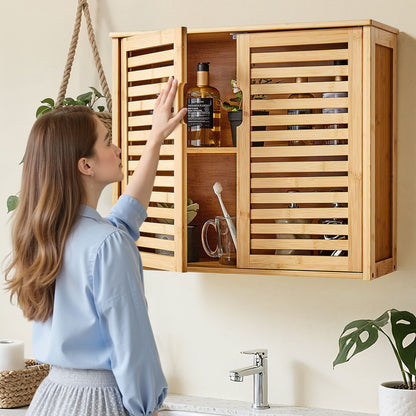 Badezimmer-Wandschrank mit 2 Türen und verstellbarem Einlegeboden in 3 Höhenstufen, Wandmontierter Medizinschrank über der Toilette, Hängeorganizer mit Regalen für Waschküche, Küche und WC