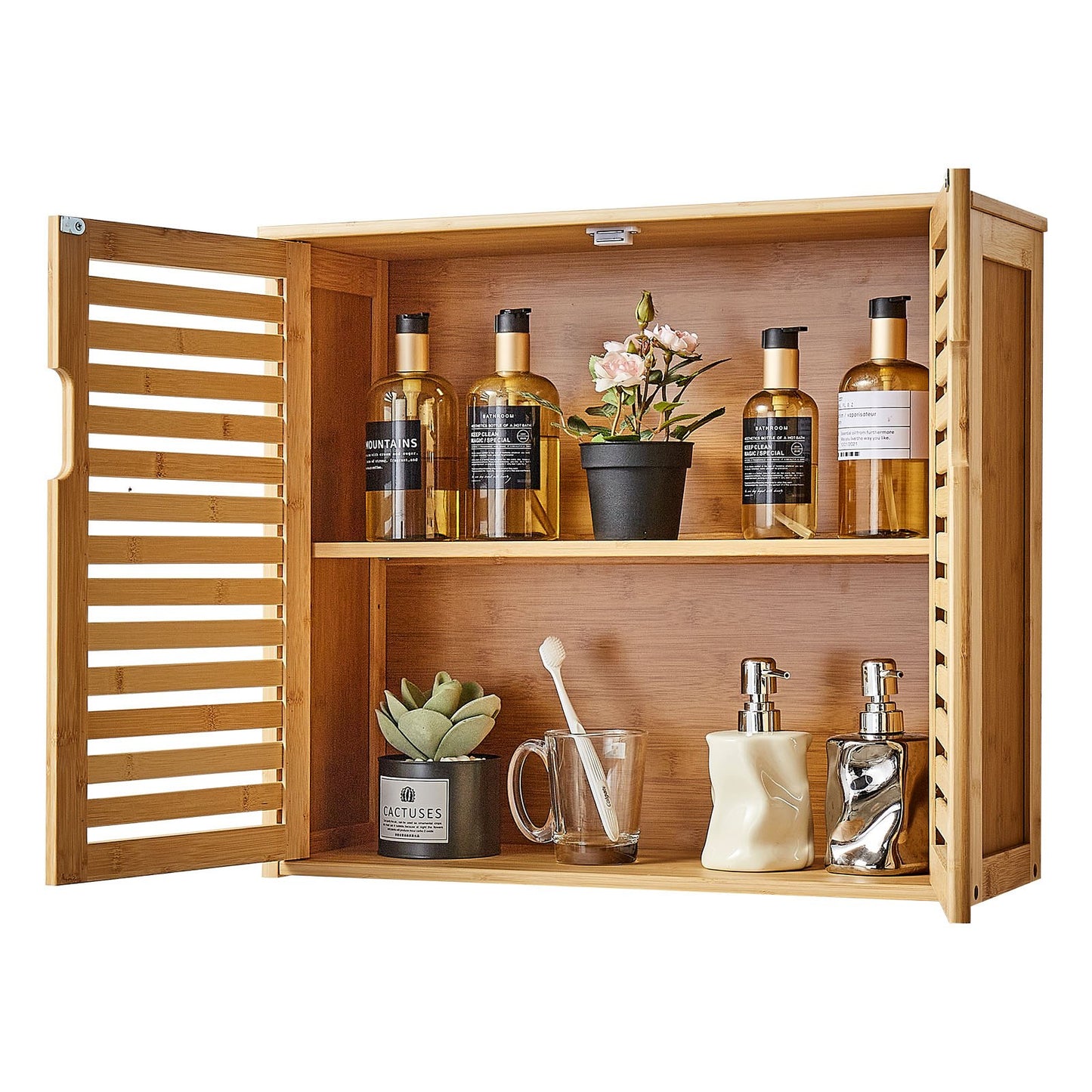 Badezimmer-Wandschrank mit 2 Türen und verstellbarem Einlegeboden in 3 Höhenstufen, Wandmontierter Medizinschrank über der Toilette, Hängeorganizer mit Regalen für Waschküche, Küche und WC