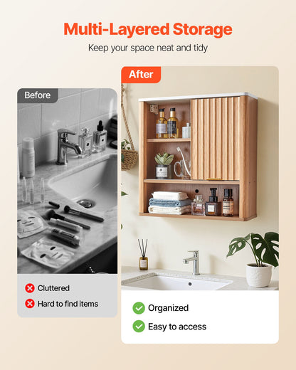 Bathroom Wall Cabinet, with Door and Adjustable Shelf, Over the Toilet Storage Medicine Cabinet Wall Mounted, Hanging Organizer with Shelves and Open Partition for Laundry Room Kitchen Restroom