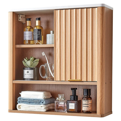 Bathroom Wall Cabinet, with Door and Adjustable Shelf, Over the Toilet Storage Medicine Cabinet Wall Mounted, Hanging Organizer with Shelves and Open Partition for Laundry Room Kitchen Restroom