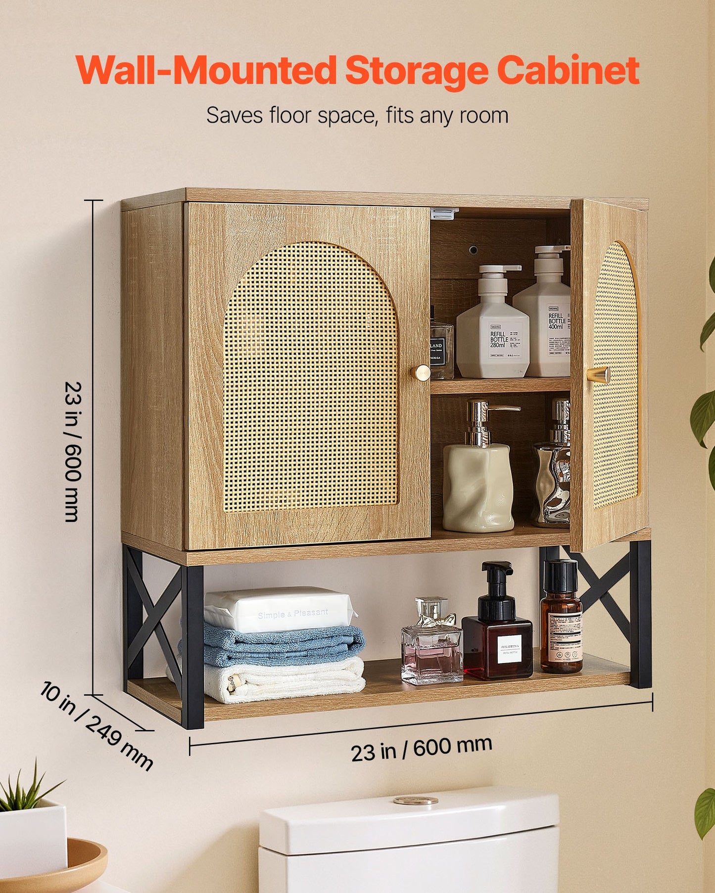 Bathroom Wall Cabinet, with 2 Doors and Adjustable Shelf, Over the Toilet Storage Medicine Cabinet Wall Mounted, Hanging Organizer with Shelves & Open Partition for Laundry Room Kitchen Restroom
