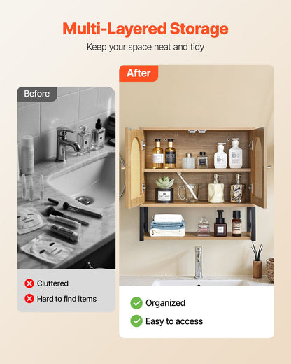 Bathroom Wall Cabinet, with 2 Doors and Adjustable Shelf, Over the Toilet Storage Medicine Cabinet Wall Mounted, Hanging Organizer with Shelves & Open Partition for Laundry Room Kitchen Restroom