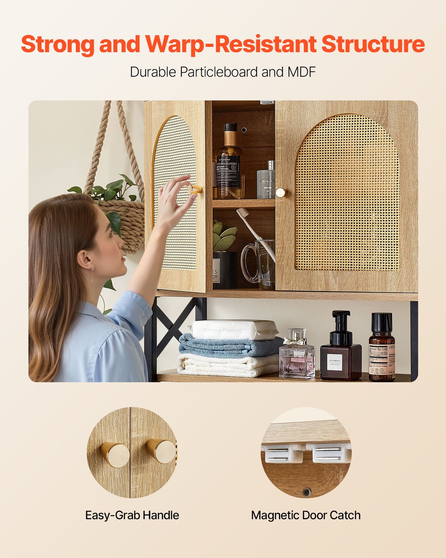 Bathroom Wall Cabinet, with 2 Doors and Adjustable Shelf, Over the Toilet Storage Medicine Cabinet Wall Mounted, Hanging Organizer with Shelves & Open Partition for Laundry Room Kitchen Restroom