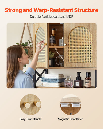 Bathroom Wall Cabinet, with 2 Doors and Adjustable Shelf, Over the Toilet Storage Medicine Cabinet Wall Mounted, Hanging Organizer with Shelves & Open Partition for Laundry Room Kitchen Restroom