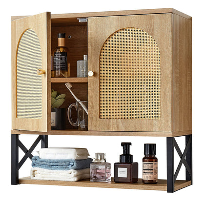 Bathroom Wall Cabinet, with 2 Doors and Adjustable Shelf, Over the Toilet Storage Medicine Cabinet Wall Mounted, Hanging Organizer with Shelves & Open Partition for Laundry Room Kitchen Restroom