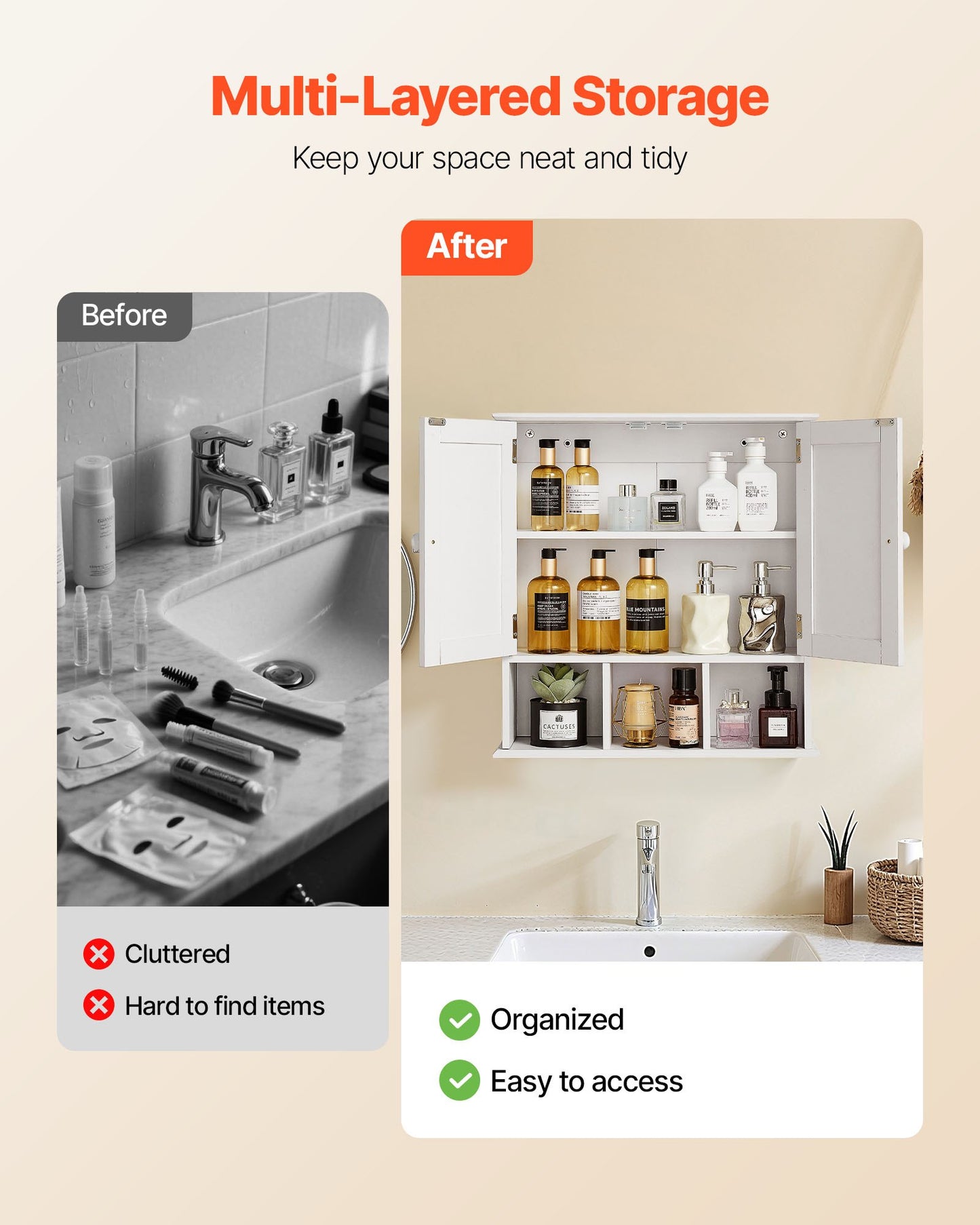 Bathroom Wall Cabinet, 2 Doors & Adjustable Shelf, Over the Toilet Storage Medicine Cabinet Wall Mounted, Hanging Organizer with Shelves & Open Partition for Laundry Room Kitchen Restroom, White