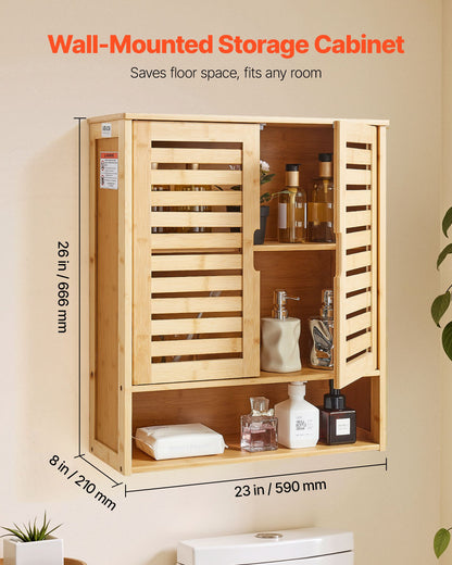 Badezimmer-Wandschrank mit 2 Türen und verstellbarem Einlegeboden, Wandmontierter Medizinschrank über der Toilette, Hängeorganizer mit Regalen und offener Trennwand für Waschküche, Küche und WC