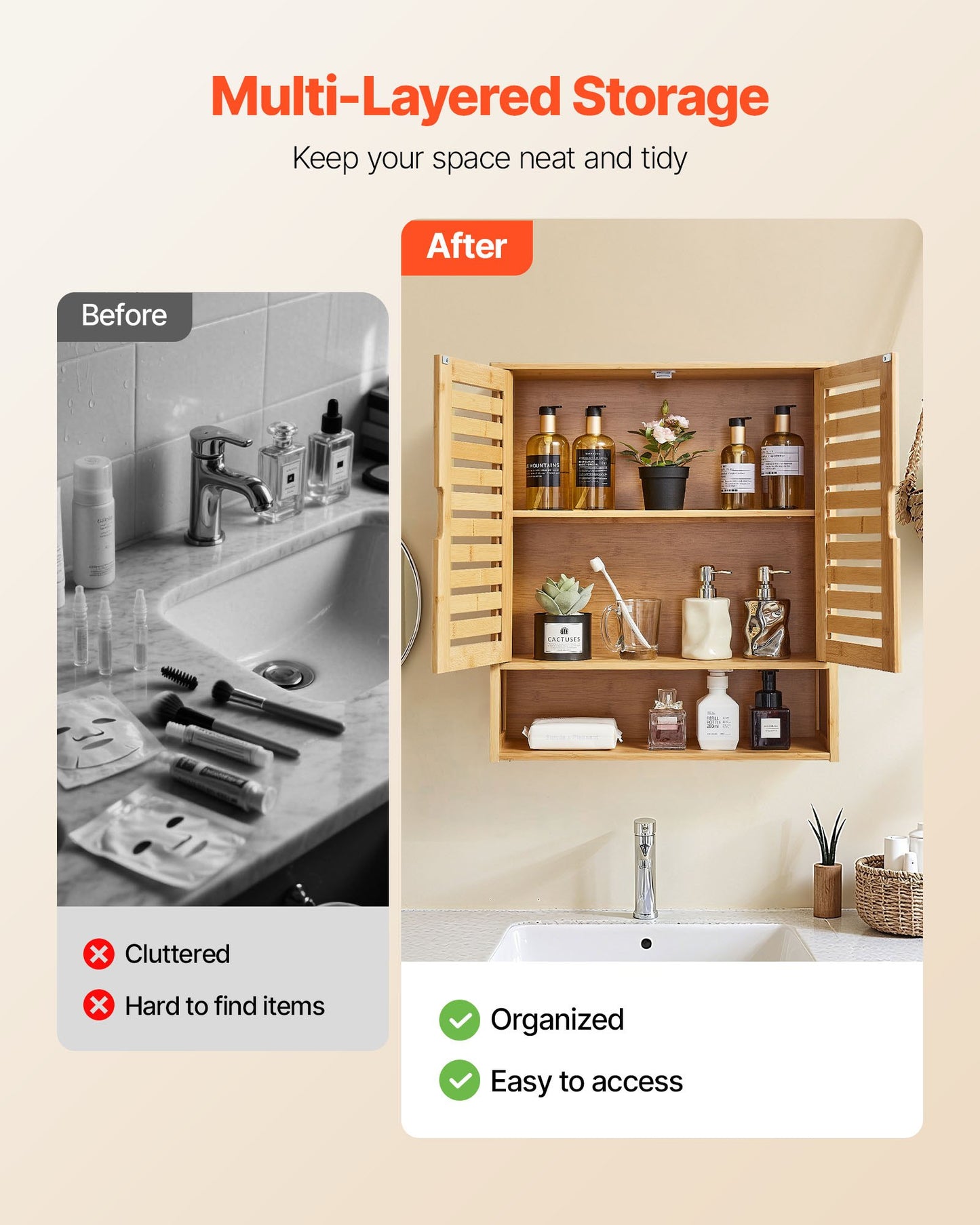 Badezimmer-Wandschrank mit 2 Türen und verstellbarem Einlegeboden, Wandmontierter Medizinschrank über der Toilette, Hängeorganizer mit Regalen und offener Trennwand für Waschküche, Küche und WC