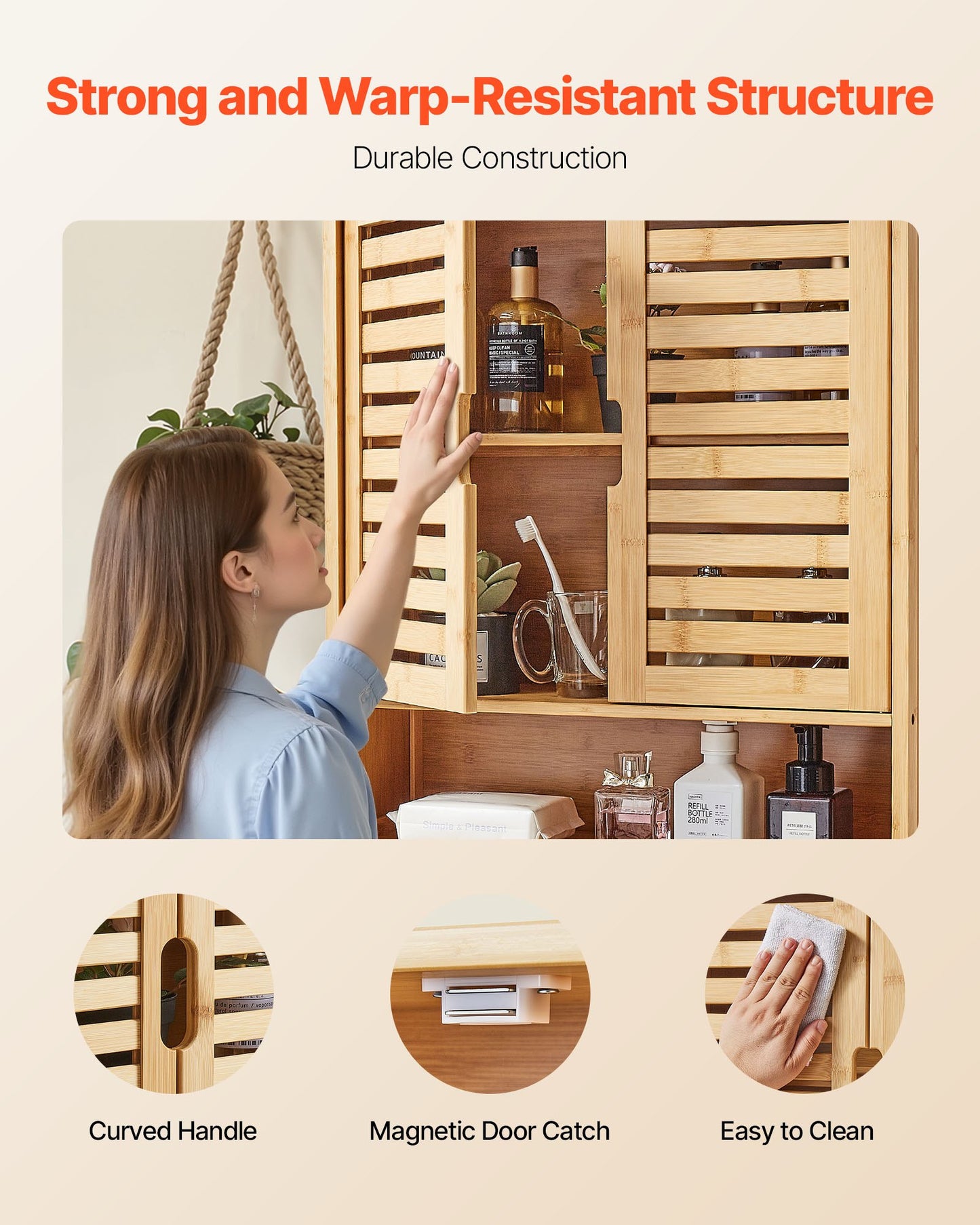 Badezimmer-Wandschrank mit 2 Türen und verstellbarem Einlegeboden, Wandmontierter Medizinschrank über der Toilette, Hängeorganizer mit Regalen und offener Trennwand für Waschküche, Küche und WC