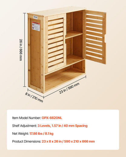 Badezimmer-Wandschrank mit 2 Türen und verstellbarem Einlegeboden, Wandmontierter Medizinschrank über der Toilette, Hängeorganizer mit Regalen und offener Trennwand für Waschküche, Küche und WC
