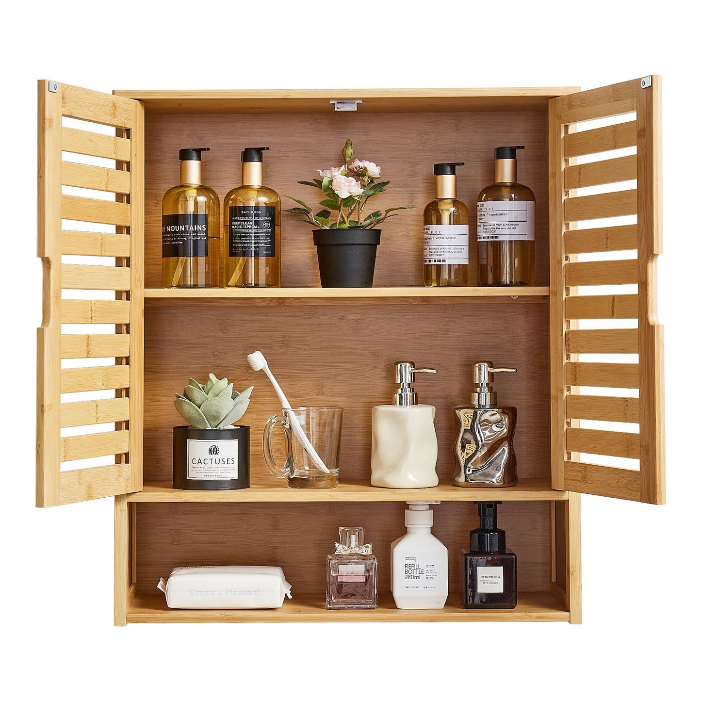 Badezimmer-Wandschrank mit 2 Türen und verstellbarem Einlegeboden, Wandmontierter Medizinschrank über der Toilette, Hängeorganizer mit Regalen und offener Trennwand für Waschküche, Küche und WC