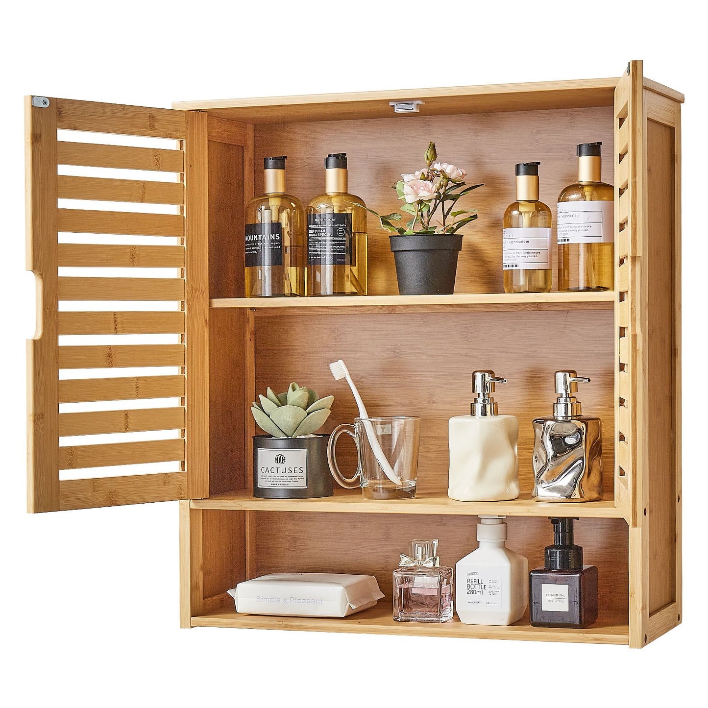 Badezimmer-Wandschrank mit 2 Türen und verstellbarem Einlegeboden, Wandmontierter Medizinschrank über der Toilette, Hängeorganizer mit Regalen und offener Trennwand für Waschküche, Küche und WC