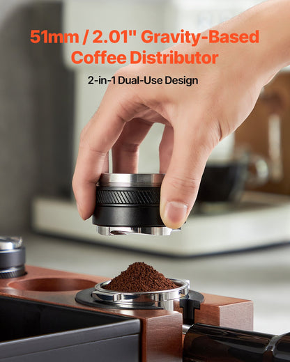 Coffee Distributor 51mm, 2-in-1 Adjustable Espresso Distributor with Fan-Shaped Base, Coffee Distributor 304 Stainless Steel with Easy-to-Disassemble Design