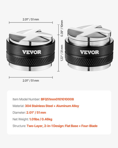 Coffee Distributor 51mm, 2-in-1 Adjustable Espresso Distributor with Fan-Shaped Base, Coffee Distributor 304 Stainless Steel with Easy-to-Disassemble Design