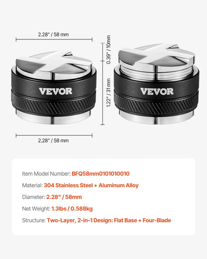 Coffee Distributor 58mm, 2-in-1 Adjustable Espresso Distributor with Fan-Shaped Base, Coffee Distributor 304 Stainless Steel with Easy-to-Disassemble Design