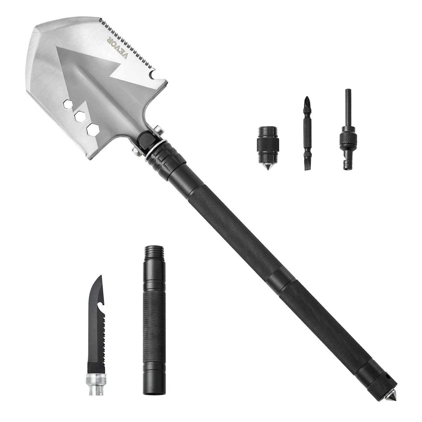 Survival Shovel, 8 in 1 Camping Shovel Folding Multitool, Military Grade Portable Compact Tactical Shovel, Multifunction for Off-Roading, Camping, Hiking, Outdoor, Survivalist and Emergency