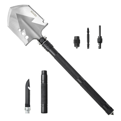 Survival Shovel, 8 in 1 Camping Shovel Folding Multitool, Military Grade Portable Compact Tactical Shovel, Multifunction for Off-Roading, Camping, Hiking, Outdoor, Survivalist and Emergency