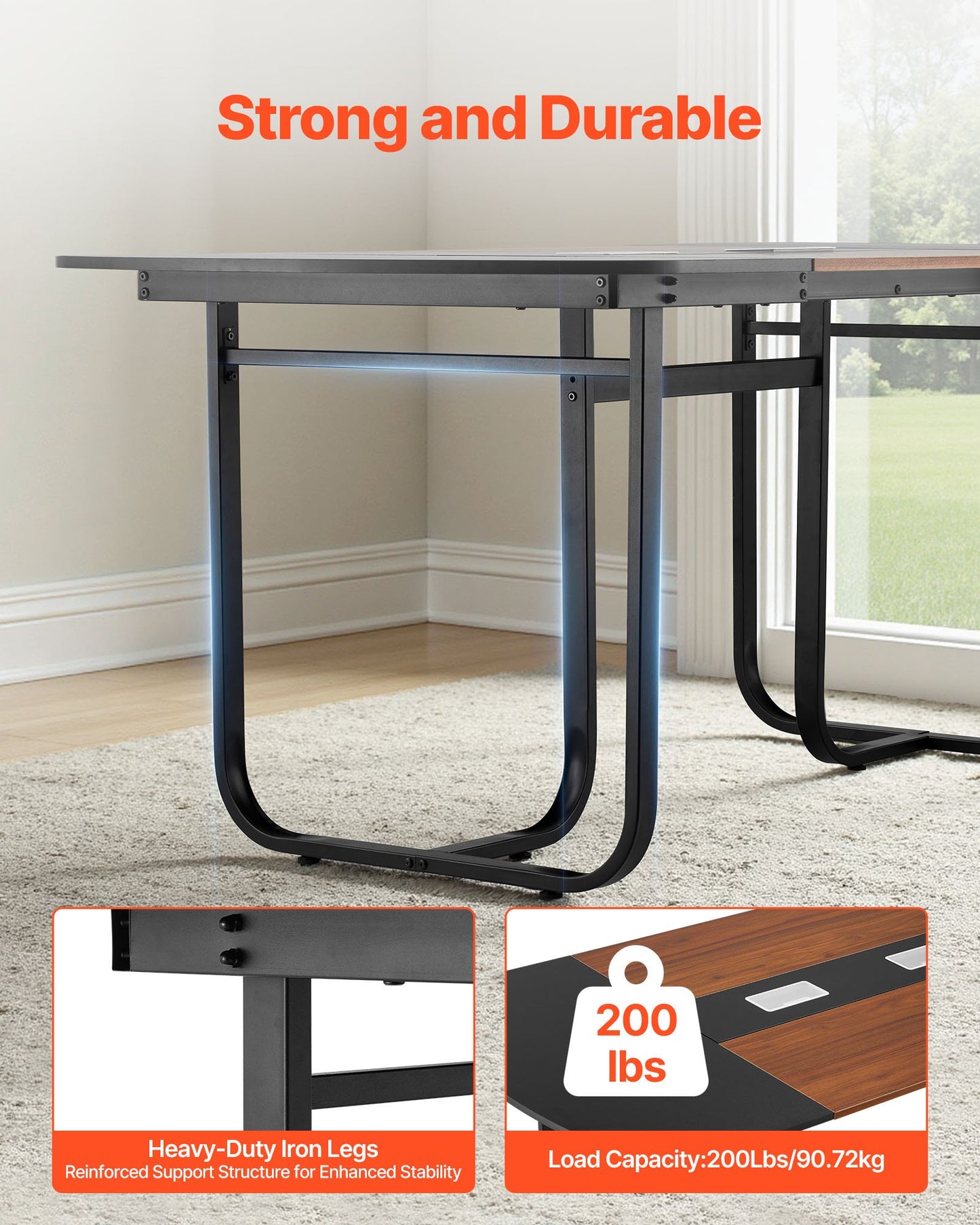 Conference Table, 1800 mm Oval Office Meeting Table for 6-8 Person, Modern Seminar Desk with Metal Legs, Large Meeting Desk for Office, Boardroom, Conference Room, Easy Assembly, Black & Brown