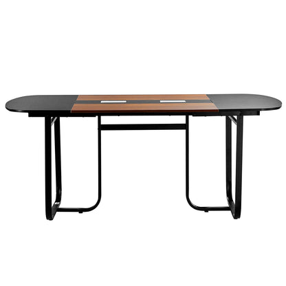 Conference Table, 1800 mm Oval Office Meeting Table for 6-8 Person, Modern Seminar Desk with Metal Legs, Large Meeting Desk for Office, Boardroom, Conference Room, Easy Assembly, Black & Brown