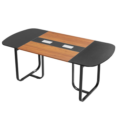 Conference Table, 1800 mm Oval Office Meeting Table for 6-8 Person, Modern Seminar Desk with Metal Legs, Large Meeting Desk for Office, Boardroom, Conference Room, Easy Assembly, Black & Brown