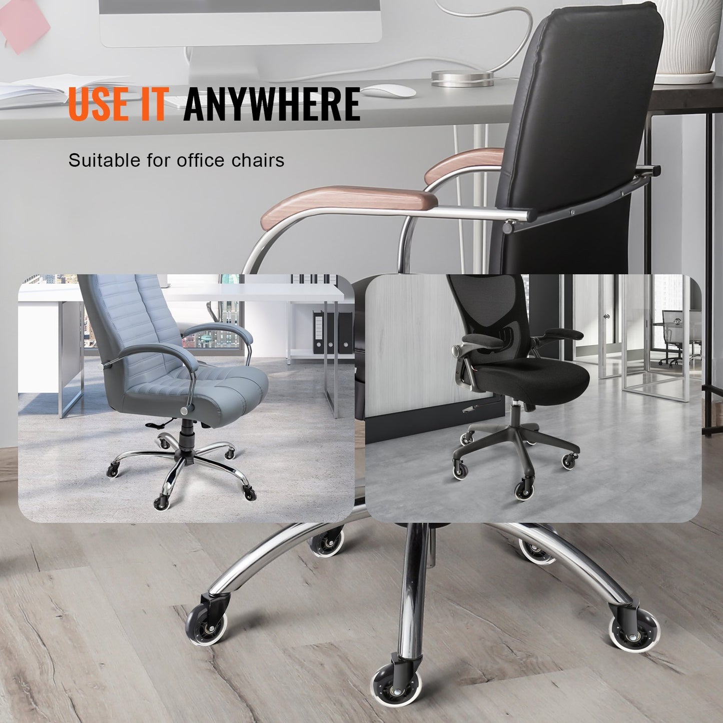 Bürostuhlrollen, 5er-Set, 7,6 cm Lenkrollen als Ersatz für Hartholzböden und Teppichböden, robuste Computer- und Gaming-Schreibtischrollen mit 59,0 kg Tragkraft, universell passend für die meisten Stühle