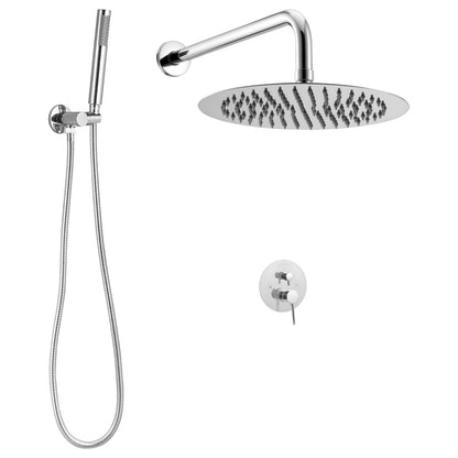 Shower Faucet Set, Rainfall Bathroom Shower System with 10-Inch (25.4cm) Round Rain Shower Head and Handheld Spray, Wall Mounted Bath Fixtures with Brass Valve and Trim Kit, Silver Chrome