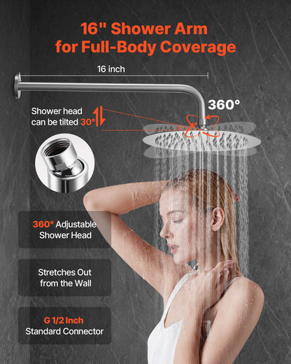 Shower Faucet Set, Rainfall Bathroom Shower System with 10-Inch (25.4cm) Round Rain Shower Head and Handheld Spray, Wall Mounted Bath Fixtures with Brass Valve and Trim Kit, Brushed Nickel